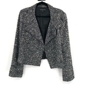 LAFAYETTE 148 Tweed Wool Blend Blazer Jacket Black Textured 6 White Moto Layer